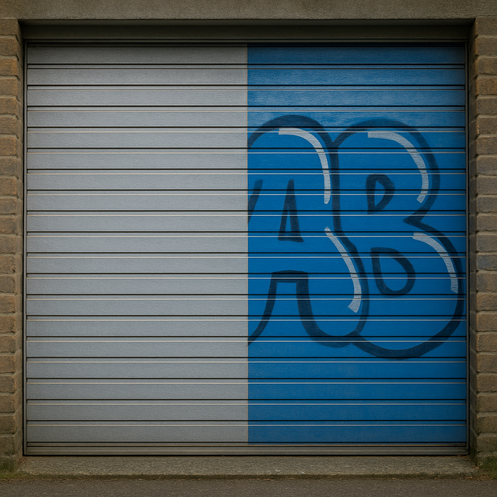 décapage par aérogommage graffitis sur porte de garage